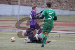 Testspiel - Fußball - SV Manching - VFR Neuburg/Donau  - Kirzinger Christian Torwart Manching rettet in letzter Sekunde vor Habermeyer Sebastian lila Neuburg - Berger Simon grün Manching #5 - Foto: Jürgen Meyer