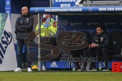 2.BL; Hamburger SV - FC Ingolstadt 04; an der Seitenlinie, Spielerbank Cheftrainer André Schubert (FCI) Co-Trainer Thomas Karg (FCI) Sportmanager Malte Metzelder (FCI)