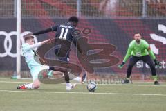 Bayernliga Nord - Saison 2024/25 - FC Ingolstadt 04 II - DJK Ammerthal - Jason Osei Tutu (Nr.11 - FCI U21) - Henrik Brüggen blau Ammerthal - Christopher Sommerer Torwart Ammerthal - Foto: Meyer Jürgen