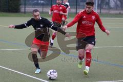 Bezirksliga - 2022/2023 - FC Fatih Ingolstadt - SpVgg Feldmoching - Quirin Nuber schwarz Fatih - Dogukan Numcu rot Feldmoching - Foto: Meyer Jürgen