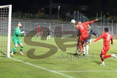 Bayernliga Süd - Saison 2022/2023 - FC Ingolstadt 04 -  VFB Hallbergmoos - Gashi Egson (Nr.9 - Fc Ingolstadt 04 II) mit einer Torchance - Carl Opitz schwarz Hallbergmoos - Dominic Dachs Torwart Hallbergmoos - Karaogul Ishak (Nr.10 - Fc Ingolstadt 04 II) -