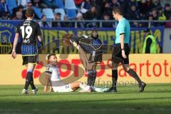 2024_1_27 - 3. Liga - Saison 2023/24 - 1. FC Saarbrücken - FC Ingolstadt 04 -  - Marcel Costly (Nr.22 - FC Ingolstadt 04) - Tim Civeja (Nr.23 - 1. FC Saarbrücken) - Foto: Meyer Jürgen