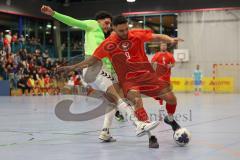 Lotto - Hallen - Bayerncup - Oberbayern -  Saison 2022/2023  - FC Fatih Ing - FC Penzberg - Finale - 1:0 - Mehmet Sin rot Fatih - Efe Kurtar grün Penzberg - Foto: Meyer Jürgen