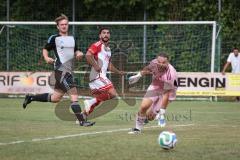Kreisliga- Saison Saison 2026/27 - SV Türkisch Ingolstadt - TSV Ober./Unterhaunstadt -  Oliver Günther grau Ober./Unterh.stadt  - Ali Cakmakci TW Ober./Unterh.stadt Hakan Düzgün weiss Türkisch mit einer Torchance-Foto: Meyer Jürgen