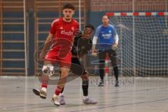 Hallenturnier MTV Ingolstadt - Saison 2025/26 - Türkisch SV Ingolstadt - SV Manching - Enis Kuqanaj rot Türkisch - Romeo Öxler schwarz Manching - Foto: Meyer Jürgen