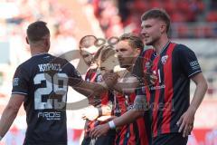 3. Liga - Saison 2024/25 - FC Ingolstadt 04 - SV Wehen Wiesbaden - Der 2:1 Führungstreffer - jubel - Benjamin Kanuric (Nr.8 - FCI) -- Pascal Testroet (Nr.37 - FCI) - Foto: Meyer Jürgen