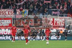 3. Liga; FC Ingolstadt 04 - Rot-Weiss Essen; Tor für Essen, hängende Köpfe bei den Schanzern Max Besuschkow (17, FCI) Mads Borchers (9, FCI) Jonas Scholz (15, FCI)