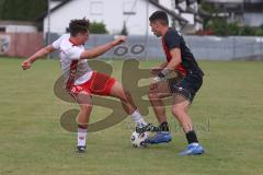 *** Bayernliga Nord - Saison 2025/26 - FC Ingolstadt 04 II - Jahn Regensburg II - Ognjen Draculic (Nr.9 - FC Ingolstadt II) - Kraus Jakob weiss Regensburg - Foto: Meyer Jürgen