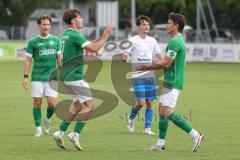 Testspiel - Bezirksliga - Saison 2025/26 - FC Gerolfing - SpVgg Joshofen Bergheim - Der 1:1 Ausgleichstreffer durch David Simm grün Gerolfing - jubel - Niklas Nissl grün Gerolfing - Foto: Meyer Jürgen
