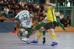 Lotto Bayern Hallencup - Saison 2024/25 - SV Manching - FC Hitzhofen/Oberzell- Romeo Öxler grün Manching - Yousef AL Noman grün Manching mitte - Felix Bogner gelb Hitzhofen - Foto: Meyer Jürgen