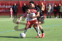 B-Junioren Bundesliga  - Saison 2023/24 - B-Junioren - FC Ingolstadt 04 - FC Bayern München - Jackson Taysir schwarz FCI - Nasrawe Jussef weiss München - Foto: Meyer Jürgen