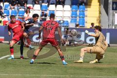 3. Liga - Saison 2025/26 - TSG Hoffenheim II - FC Ingolstadt 04  - Christensen Gustav (Nr.24 - FCI) - Natnael Abraha (Nr.13 - TSG Hoffenheim II) - Torwart Lukas Blöndal Petersson (Nr.1 - TSG Hoffenheim II) - Marcel Costly (Nr.22 - FCI) - Foto: Meyer Jürge