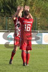 Kreisklasse - Saison 2022/2023 - SV Buxheim - SV Stammham - Der 0:2 Führungstreffer durch Tobias Schmidt  #11 Stammham - jubel - Oliver Schreiner #16 rot Stammham - Foto: Meyer Jürgen