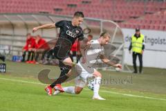 Bayernliga Süd - Saison 2021/2022 - FC Ingolstadt 04 II - SV Donaustauf - Gashi Egson (#7 FCI) - Tobias Lotter weiss #21 Donaustauf -  Foto: Meyer Jürgen