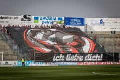 3. Liga; SpVgg Unterhaching - FC Ingolstadt 04; vor dem Spiel Fan Fankurve Banner Fahnen Spruchband Choreografie