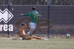 U19 - Nachwuchsliga -  - Saison 2024/25 - FC Ingolstadt 04 - 1. FC Schweinfurth - David Klein Torwart FCI pariert vor Nicklas Schusser grün Schweinfurth  - XXXXX - Foto: Meyer Jürgen