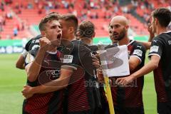 DFB Pokal; FC Ingolstadt 04 - Erzgebirge Aue; Tor, Jubel, 1:0 Filip Bilbija (35, FCI) mit Dennis Eckert Ayensa (7, FCI) Nico Antonitsch (5, FCI)