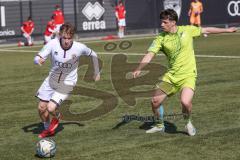 U17 DFB-Nachwuchsliga - Saison 2024/25 - FC Ingolstadt 04 - TSG Hoffenheim - Kristijan Juric weiss FCI - David Creta gelb Hoffenheim - Foto: Meyer Jürgen