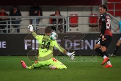 3. Liga - Saison 2026/27 - FC Ingolstadt 04 - TSG Hoffenheim II - Nishan Velupillay (Nr.28 - FCI) mit dem 1:0 Führungstreffer - jubel -  Torwart Nico Biedermann (Nr.34 - Hoffenheim) - Foto: Meyer Jürgen