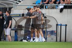 3. Liga - Saison 2026/27 - 1. FC Saarbrücken - FC Ingolstadt 04  - Das Spiel ist aus - jubel - Cheftrainerin Sabrina Wittmann (FCI) - Co-Trainer Fabian Reichler (FCI) - Co-Trainer Nico Antonic (FCI) - XXXXX - Foto: Meyer Jürgen