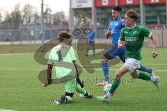 2024_2_17 - Saison 2023/24 - AUDI-Schanzer Amateur Cup - SV Hundszell - FC Gerolfing - Finale - Luca Kammerer  blau Hundszell - Timo Kraus grün Gerolfing - Gabriel Hägel Torwart Hundszell - Foto: Meyer Jürgen