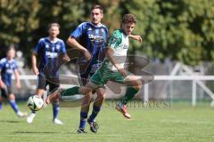 Kreisklasse - Saison 2025/26- SV Haunwöhr - FC Geisenfeld  - Kilian Kellermann grün Geisenfeld - Mathias Ott blau Haunwöhr - Foto: Meyer Jürgen