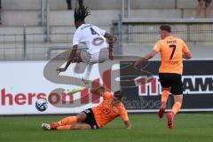 3.Liga - Saison 2023/2024 - SC Freiburg II - FC Ingolstadt 04 - Mladen Cvjetinovic (Nr.19 - FCI) - Jannik Mause (Nr.7 - FCI) - Jordy Makengo (Nr.4 - Freiburg II) - Foto: Meyer Jürgen