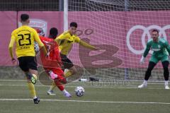 Bayernliga Süd - Saison 2022/2023 - FC Ingolstadt 04 - SV Kirchanschöring - Mussa Fofanah (Nr.7 - FCI II) - Auenhammer Dominik gelb #16 Kirchanschöring - Weber Egon Torwart Kirchanschöring - Foto: Meyer Jürgen