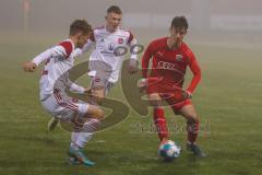 B - Junioren - Bayernliga - U17 - FC Ingolstadt 04 - 1. FC Nürnberg II -  Stahl Fabian rot FCI - Schreiber Julian weiss Nürnberg links - Hagmeier Ben weiss hinten Nürnberg - Foto: Meyer Jürgen