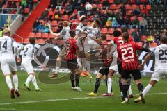 3.Liga - Saison 2022/2023 - FC Ingolstadt 04 -  - FC Freiburg II - Patrick Schmidt (Nr.9 - FCI) beim Kopfball - Visar Musliu (Nr.16 - FCI) - Denis Linsenmayer (Nr.23 - FCI) - Foto: Meyer Jürgen