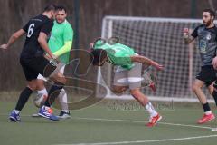 Bezirksliga - Saison 2025/26 - FC Fatih Ingolstadt - TSV 54 - DJK München - Ugur Genc (Nr.77 - FC Fatih) wird gefoult und kommt ins straucheln - Berkan Altug schwarz München - Benedigt Wellnhofer schwarz München #6 - Foto: Meyer Jürgen