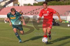 Bayernliga Nord - Saison 2023/2024 - FC Ingolstadt 04 - SSV Jahn Regensburg - Moritz Wiezorrek (Nr.15 - FCI U21) - Luis Bezjak grün Regensburg - Foto: Meyer Jürgen