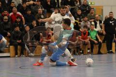 2024_1_6 - Saison 2023/24 - Lotto - Bayern Hallen Cup - Lindenkreuzhalle  - Halbfinale - TSV Gaimersheim - FC Fatih Ingolstadt - Denis Janjic  weiss Gaimersheim - Marco Ernhofer Torwart Fatih - Foto: Meyer Jürgen