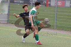 Landesliga Bayern - U17 - B-Junioren - Saison 2022/2023 - FC Ingolstadt 04 II - SV Schalding - Heining  - Polat Arel schwarz FCI -  Lenni Dambeck grün Schalding - Foto: Meyer Jürgen