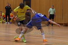 Hallenturnier Gaimersheim - Saison 2025/26 - DJK Ingolstadt - FC Hitzhofen - Tobias Schmid gelb Hitzhofen - Vincent Amann blau DJK -  - Foto: Meyer Jürgen