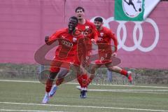 Bayernliga Süd - Saison 2022/2023 - FC Ingolstadt 04 - SV Kirchanschöring - Der 1:0 Führungstreffer durch Mussa Fofanah (Nr.7 - FCI II) - jubel - Renato Domislic (Nr.17 - FCI II) - Ishak Karaogul (Nr.10 - FCI II) -  - Foto: Meyer Jürgen