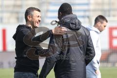 3. Liga; SV Meppen - FC Ingolstadt 04; vor dem Spiel Cheftrainer Michael Köllner (FCI) Moussa Doumbouya (27, FCI)