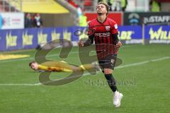 3.Liga - Saison 2022/2023 - FC Ingolstadt 04 -  SV Meppen - Der 3:1 Führungstreffer durch Jalen Hawkins (Nr.20 - FCI) - Torwart Mathias Harsman (Nr.1 - SV Meppen) -  - jubel - Foto: Meyer Jürgen