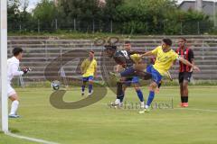 Bayernliga Nord - Saison 2024/25 - Freundschaftsspiel - FC Ingolstadt 04 II - FC Pipinsried - Said Souleymane (Nr.17 - FCI U21) mit einer Torchance -  - Lobenhofer Benedikt gelb Pipinsried  - Retzer Maximilian Torwart Pipinsried - Foto: Meyer Jürgen