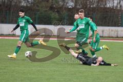 Kreisliga - Saison 2022/2023 - DJK Ingolstadt - SV Manching U23 - Elias Bauer grün Manching - Steven Spieß schwarz DJK Ing. - Foto: Meyer Jürgen