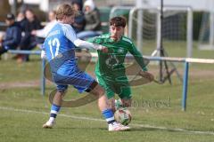 Kreisliga - Saison 2025/26- SV Hundszell - VFB Eichstätt II - Elias Weixler blau Hundszell - Niklas Matzel grün Eichstätt - Foto: Meyer Jürgen