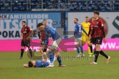 3. Liga - Hansa Rostock - FC Ingolstadt 04 - Spiel  ist aus, Unentschieden 1:1, Enttäuschung, hängende Köpfe,Michael Heinloth (17, FCI) Marc Stendera (10, FCI) Torwart Fabijan Buntic (24, FCI) Tobias Schröck (21, FCI) Merlin Röhl (34, FCI)