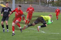 Bayernliga Süd - Saison 2021/2022 - FC Ingolstadt 04 II - TürkAugsburg - Senger Michael (#21 FCI) - Leon Musial Torwart Augsburg - Foto: Meyer Jürgen