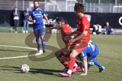 Bayernliga Süd - Saison 2022/2023 - FC Ingolstadt 04 - FC Deisenhofen - Ishak Karaogul (Nr.10 - FCI II) - Juan Ignacio Cabrera (Nr.27 - FCI II) - Nikolaos Gkasimpagiazov blau Deisenhofen - Foto: Meyer Jürgen