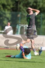 Bezirksliga - Saison 2025/26 - FC Fatih Ingolstadt - FC Gerolfing - Torwart Ömer Illgen (Nr.22 - FC Fatih Ingolstadt)- David Simm (Nr.7 - FC Gerolfing) - Foto: Meyer Jürgen