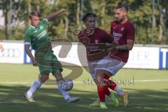 Kreisliga - Saison 2023/2024 - FC Gerolfing - Türk SV Ingolstadt - Lukas Achhammer grün Gerolfing - Marijan Maricic rot links Türk SV - Fabian Reichenberger rot rechts Türk SV - Foto: Meyer Jürgen