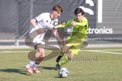 U17 DFB-Nachwuchsliga - Saison 2024/25 - FC Ingolstadt 04 - TSG Hoffenheim - Alexander Meyer weiss FCI - Miguel Poyatos gelb Hoffenheim - Foto: Meyer Jürgen