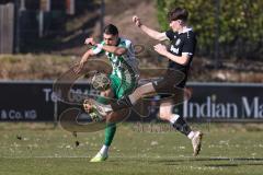Landesliga - Saison 2025/26 - SV Manching - TSV Schwabmünchen - Leon Peric (Nr.20 - SV Manching) - Gumpinger Richard schwarz Schwabmünchen - Foto: Meyer Jürgen