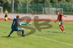 Testspiel - TSV Ingolstadt Nord - FC Augsburg II - Der 0:1 Führungstreffer durch David Josef Deger rot Augsburg - Martin Schwürzer Torwart TSV Ingolstadt - Foto: Jürgen Meyer