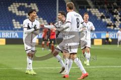 3. Liga; SV Wehen Wiesbaden - FC Ingolstadt 04; Tor Jubel Treffer 0:2 Deniz Zeitler (38, FCI) Max Besuschkow (17, FCI) Benjamin Kanuric (8, FCI) Sebastian Grönning (11, FCI)